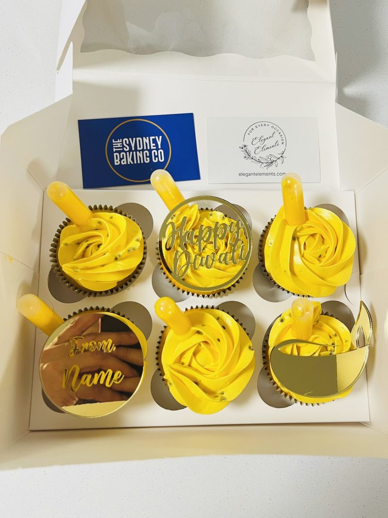 Diwali Cupcakes with Acrylic Toppers – Box of 6 - Image 3
